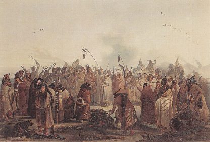 Karl Bodmer, una danza de cuero cabelludo
                          de los Hidatsa despus de la muerte de dos
                          choros de caballos que se dejaron atrapar